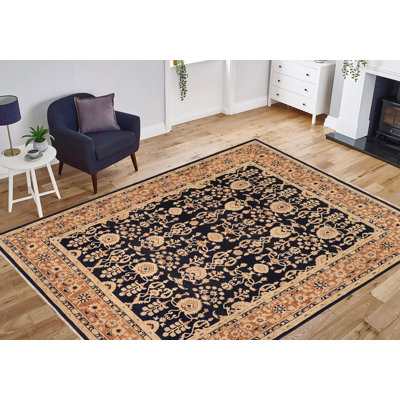 Tapis oriental bleu en laine noué à la main 7 pi 11 po x 10 pi 3 po Baccio