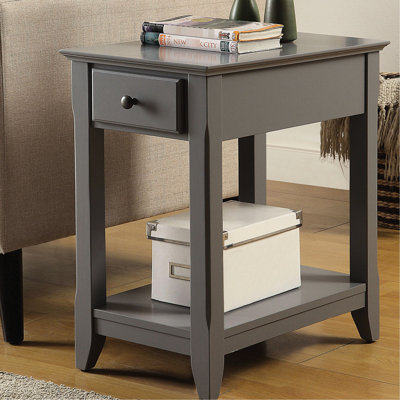 Gray Rectangular Side Table For Living Rooms, One Drawer And Shelf With Mechanism Of , Shelf, Stop Main Spaces In Home Residence
