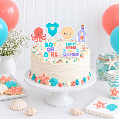 Décorations de gâteau « Huit bras, une surprise » pour révélation du sexe du bébé : pieuvres, figurines en carton sur le thème de l’océan (garçon ou fille), ensemble de 6