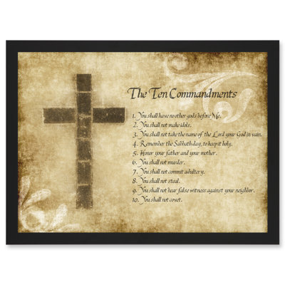 Ten 10 Commandments Cross Christian Religious Quote Typography - Single Picture Frame Print
