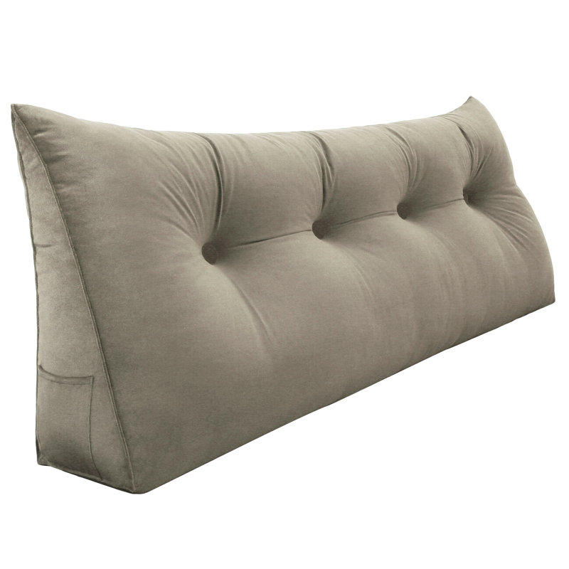 Sit-up Back Comfort Velvet Headboard Wedge Reading Pillow Triangular Backrest Back Support Compression, Full, Taupe