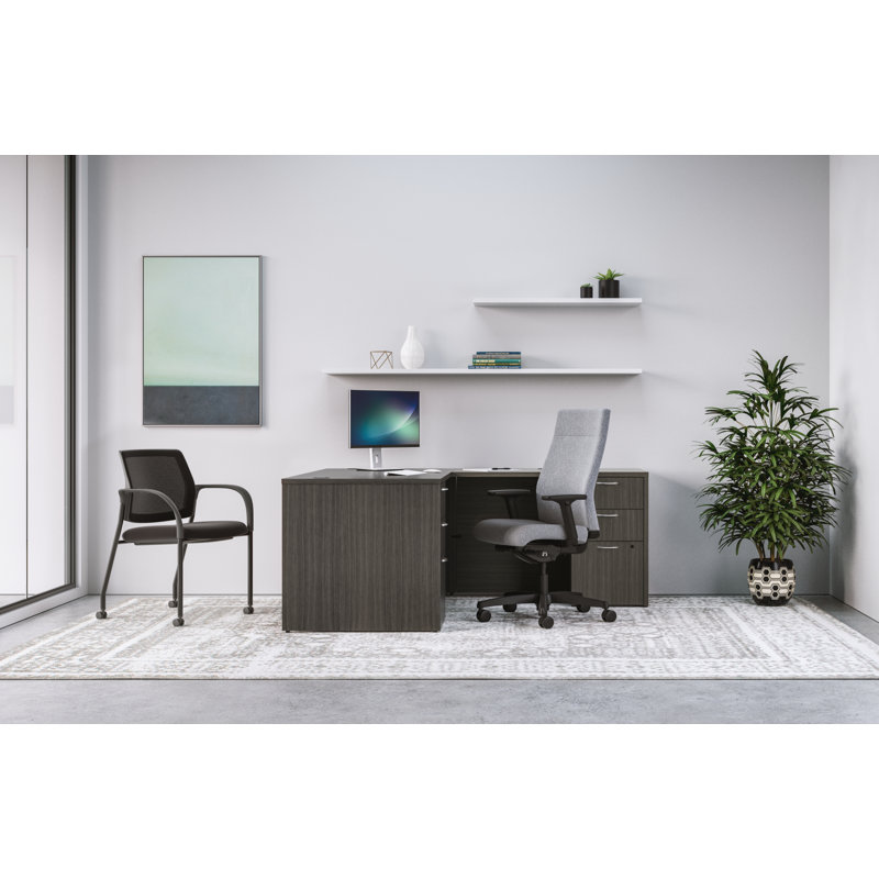 Mod L-Desk with Dual Pedestals, 60" W x 72" D x 29" H, Slate Teak