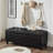 Upholstered Tufted Button Storage Bench ,Faux Leather Entry Bench With Spindle Wooden Legs, Bed Bench- Black