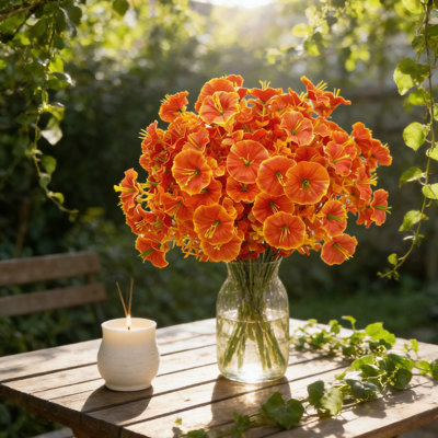 Arrangement floral de luxe, feuillage orange mélangé avec eucalyptus et fougères pour toutes les saisons - centre de table pour l'Action de grâce, le mariage, le bureau et le salon