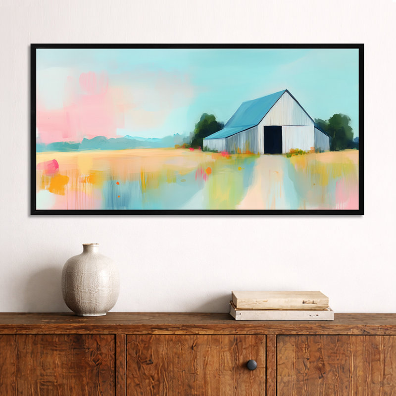 «Blue Green Blue Summer Fields Barn at Dusk IV», impression sur toile, impression encadrée, H 24 po x l 32 po