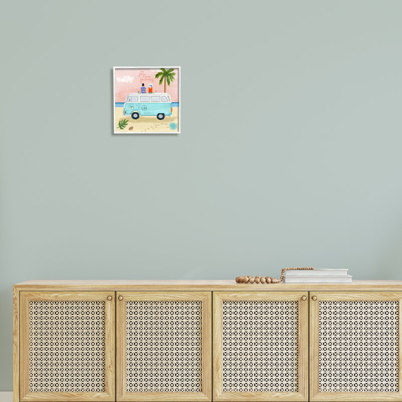 Joie dans le voyage, H 12 po x l 12 po x P 1,5 po, Giclée encadrée blanc bord de mer