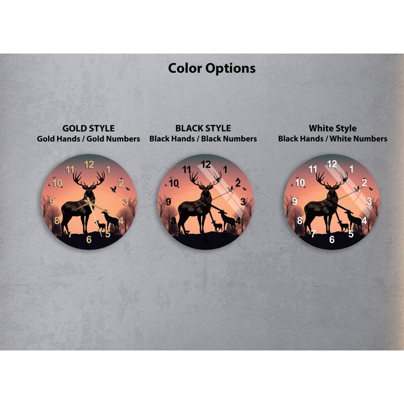 Horloge murale silencieuse en verre trempé 24 po Wildlife, Noir