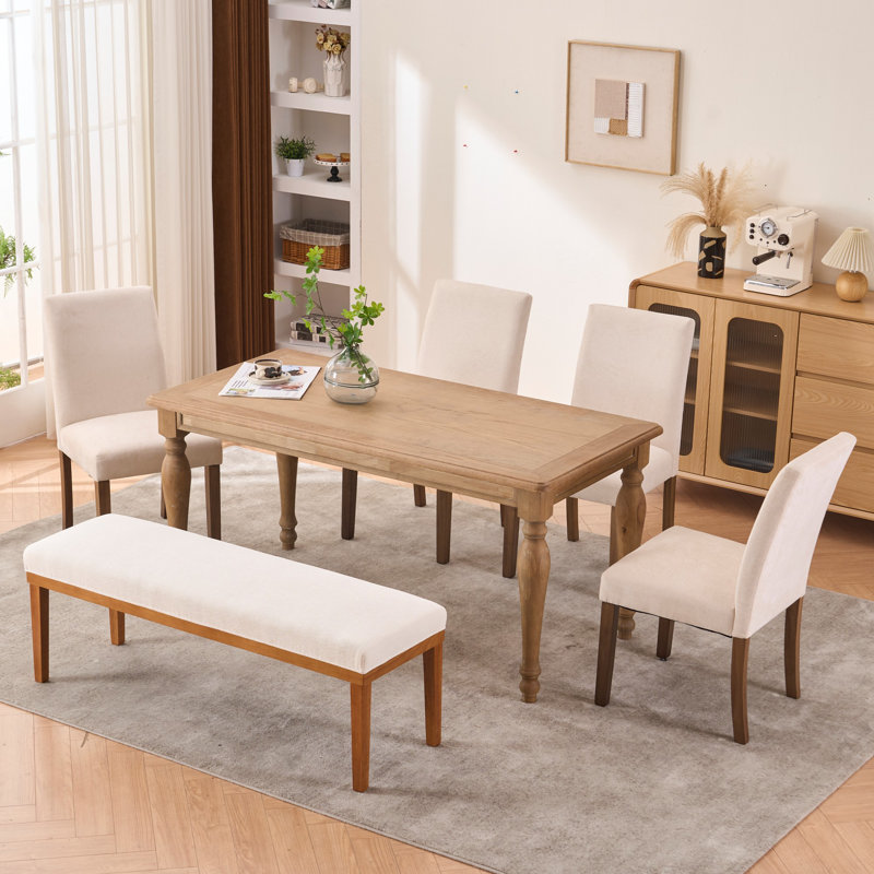 Ensemble de chaises de salle à manger avec chaises rembourrées et banc pour 2 à 4 personnes, Beige, Brun
