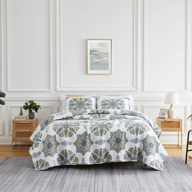 Infinity Microfiber Reversible Quilt Set, Aqua, Twin Quilt + 1 Standard Sham