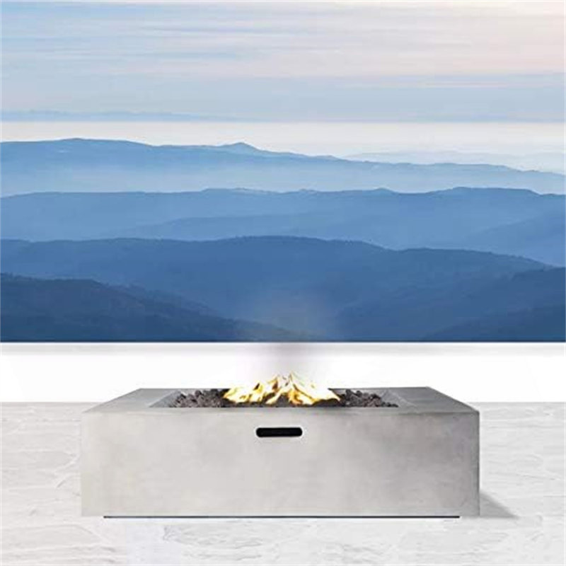 12" H Concrete Outdoor Fire Pit Table, 12" H x 42" W x 42" D, Gray/Natural