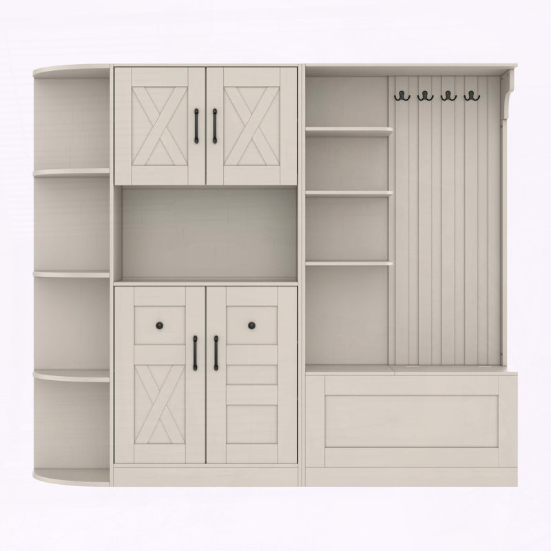 Multifunctional Hall Cabinet with Storage and Hooks, Beige