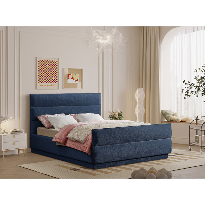 Lit tapissier standard capitonné Paxton, Très grand, Navy Chenille Fabric