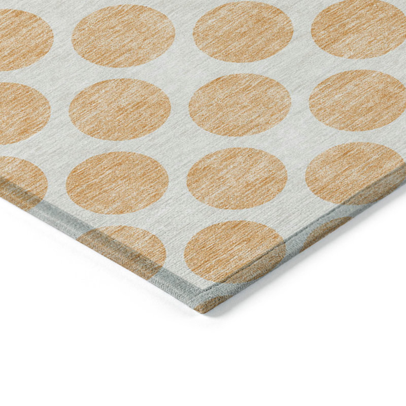 Tapis extérieur lavable à pois 9 pi x 12 pi pêche et ivoire