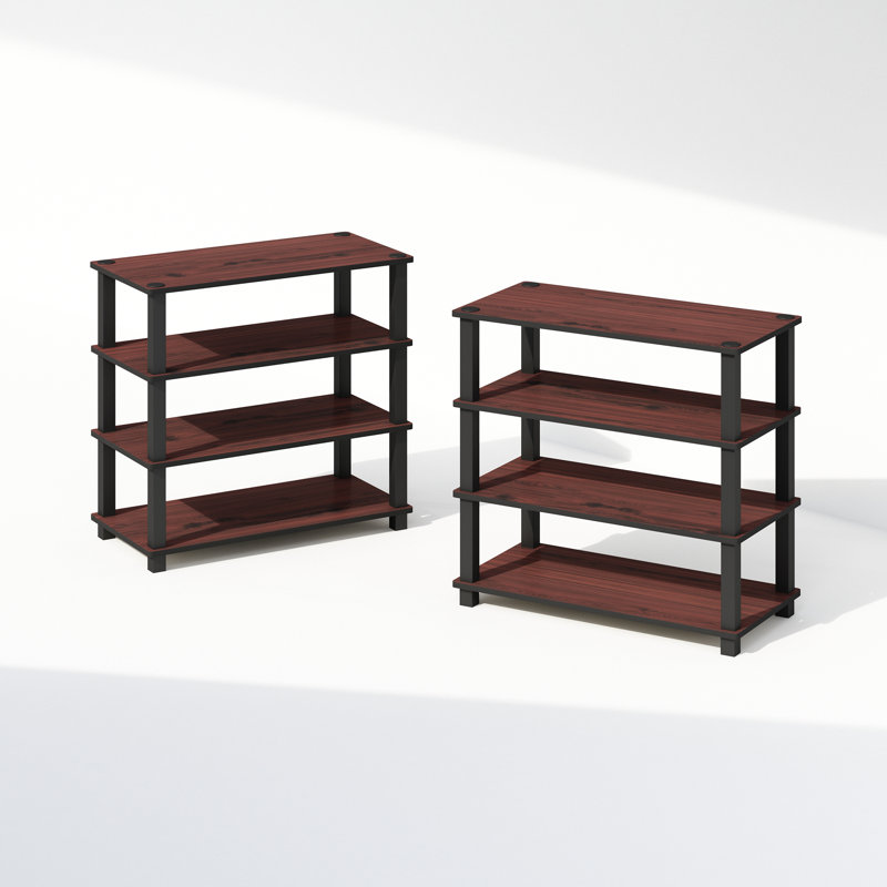 Ebern Designs Lynde 4-Tier Multipurpose Standing Shelves, Black, Set of 2, Dark Cherry/Black