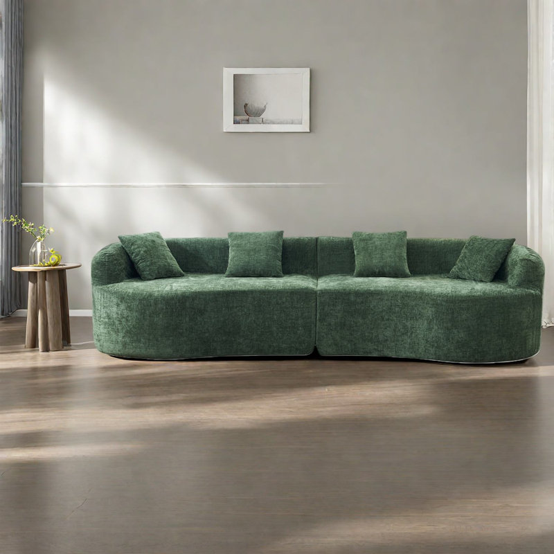 Canapé en chenille vert peu encombrant, confort moderne sans assemblage requis