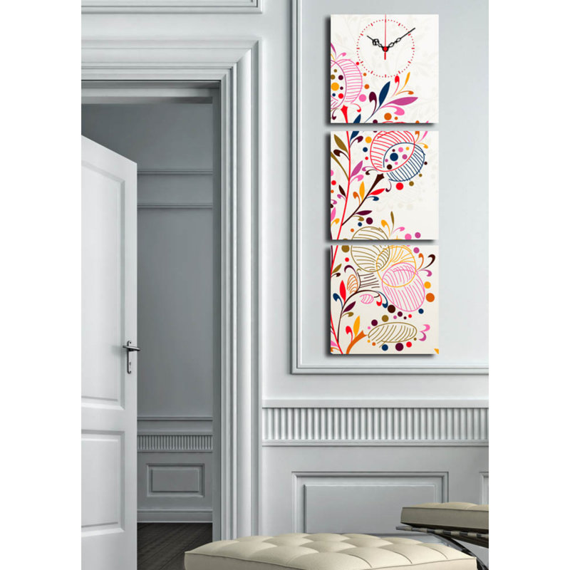 Ensemble de 3 horloges murales élégantes en toile, 35,4 x 11,0 pouces | 100% toile de suède avec cadre 100% bois, épaisseur: 1,2 po | Décoration élégante pour le salon, la chambre à coucher et le bureau