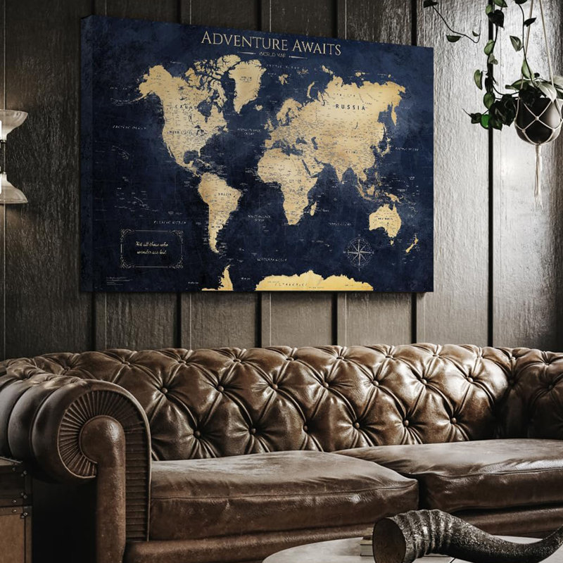 Toile: cartes du monde pour décoration murale, tableau à punaises pour marquer les voyages, impression de carte de voyage surdimensionnée pour la maison, le bureau, le bureau et le véhicule récréatif, prête à être accrochée