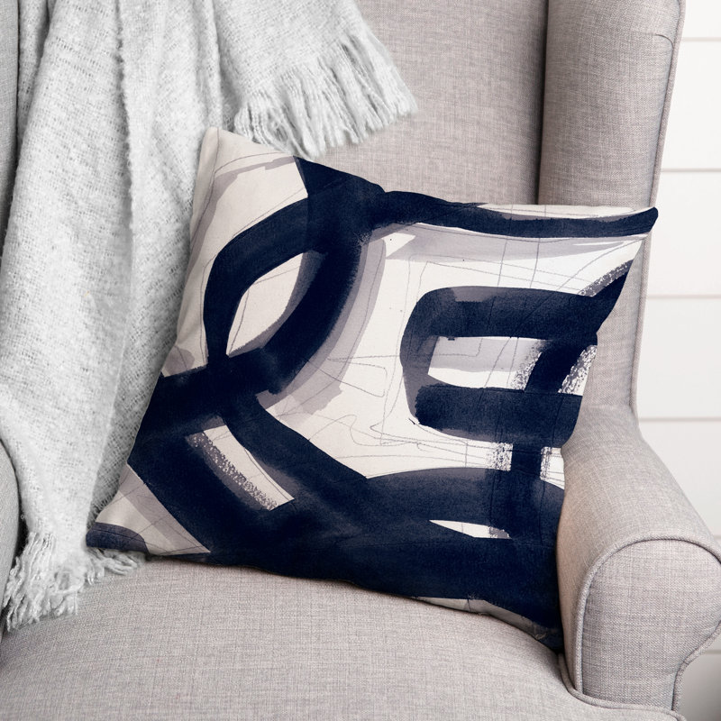  Brushstrokes Outdoor Square Pillow Cover & Insert, Navy