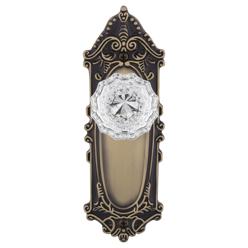 Victorian Plate with Crystal Door Knob, Antique Brass, 2-3/8"