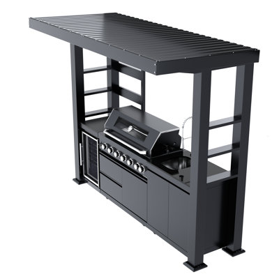 108-Inch 6-Burner 85,000 BTU Deluxe Stainless Steel Gas Grill Island with Black Finish