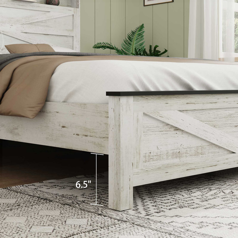 Lit plateforme Judd en métal avec tête de lit en bois, chargement USB et rangement, Lit double