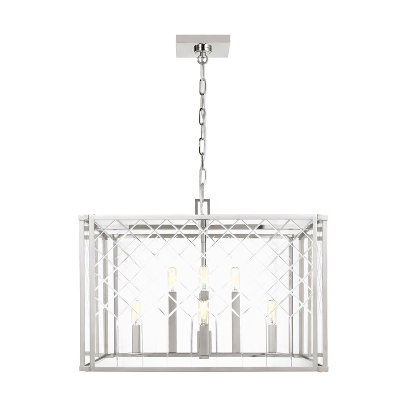 Luminaire suspendu carré 8 lumières Emsworth, Nickel poli