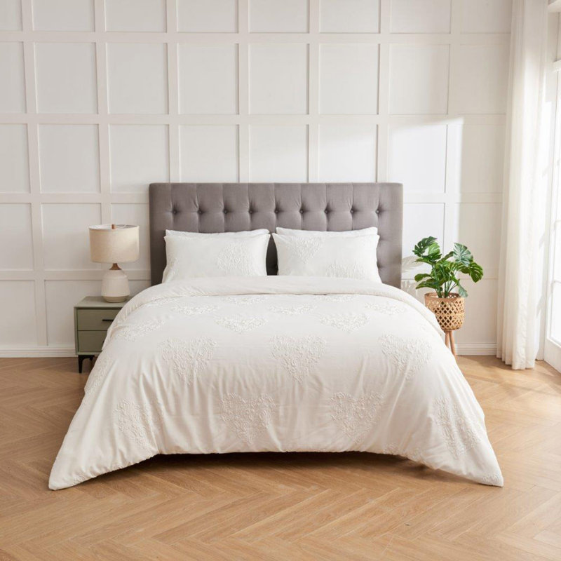 Polyester Geometric Duvet Cover with Pillowcases, 135 x 200 cm, Beige