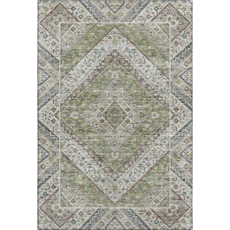 Premium Machine Washable Mayfield AMF2195 geometric Rug, Aloe, 9' x 12'