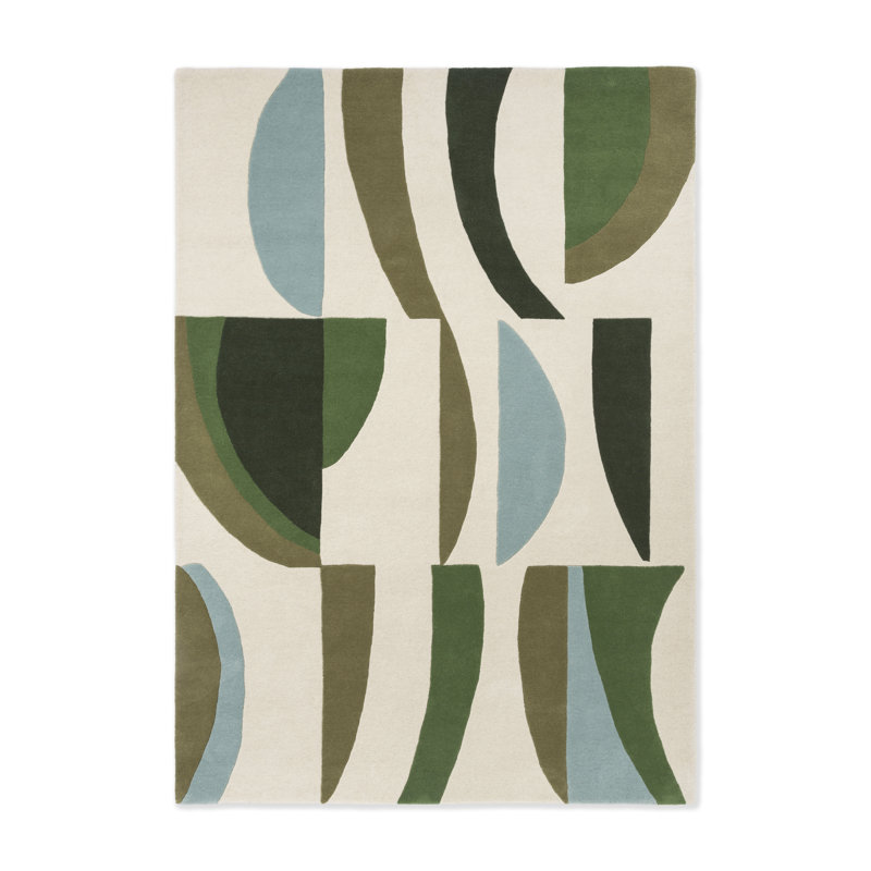 Torillo Hand Tufted Wool Abstract Area Rug in Emerald/Azul, Rectangle 6'7" x 9'2"
