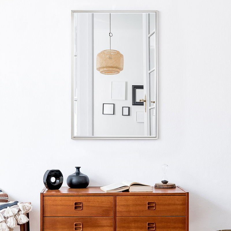 Ophion Metal Flat Wall Mirror, Silver, 92cm H x 62cm W
