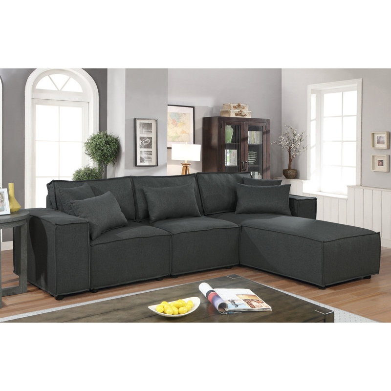 Upholstered L-Shaped Sectional Left Hand Facing, White Linen Blend, 31" H x 116" W x 68.5" D