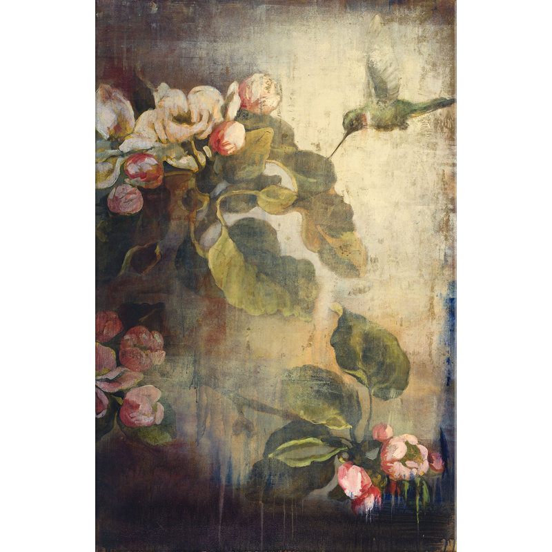 Colibri et fleurs 1 par Claudette - peinture sur toile tendue