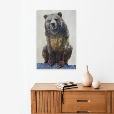 Grizzly, forêt, animal naturel, exposition double, art contemporain