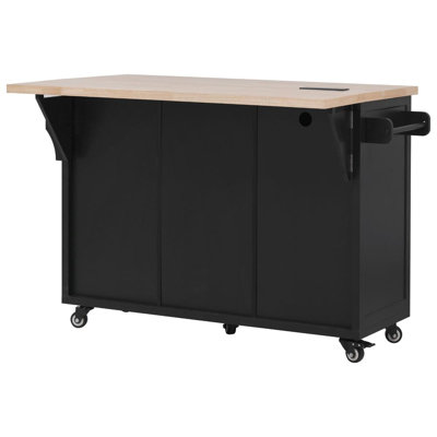 Kitchen Island with Drop Leaf, Power Outlet, 4 Doors , 5 Deep Drawers and Adjustable Shelves