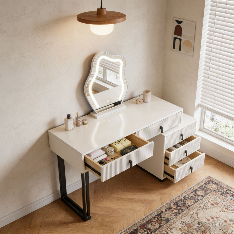 Adjustable-Length Vanity with Cloud LED Mirror