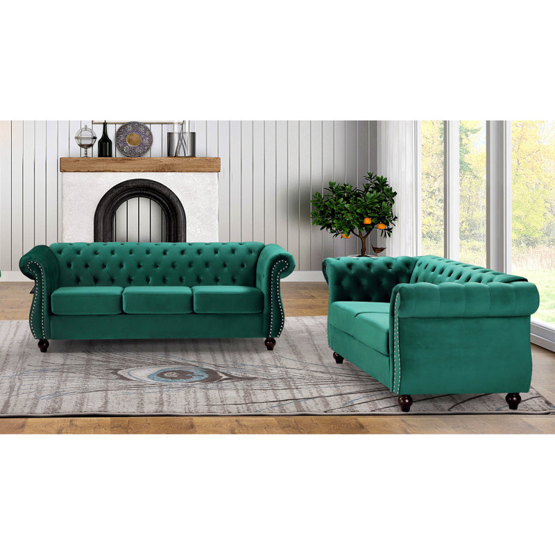 Fauteuil d'appoint Chesterfield, Velours vert