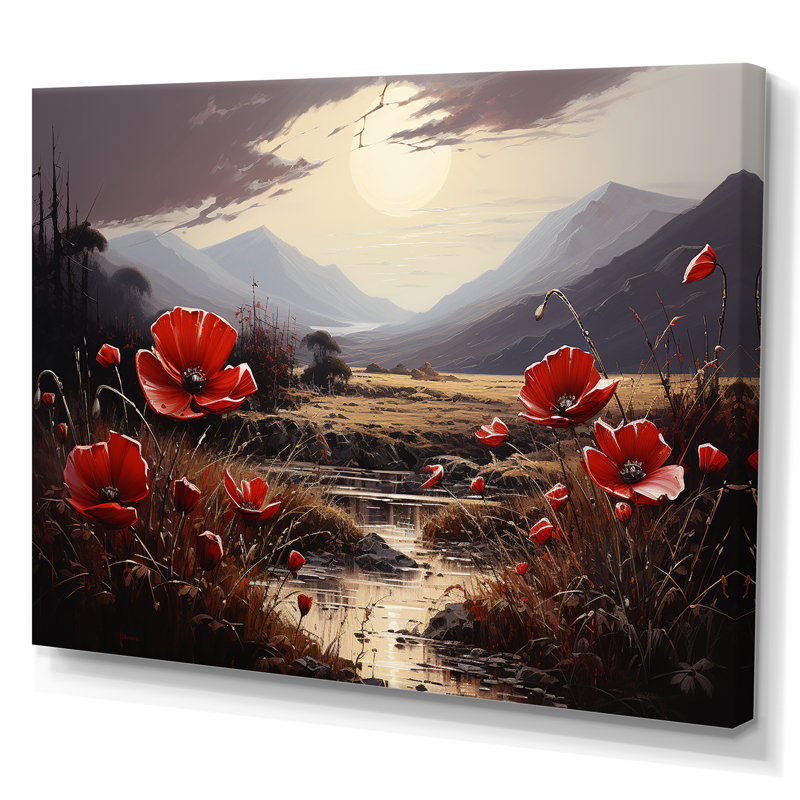 «Red Crimson Flower S Embrace», impressions sur toile fleurie, 12" H x 20" W, Toile tendue