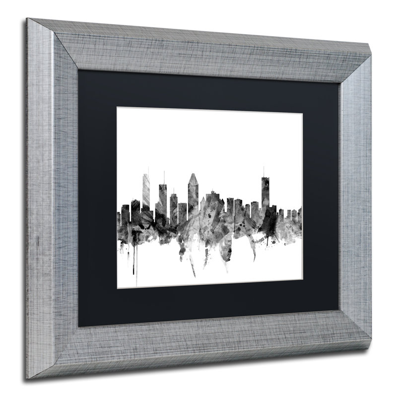«Montreal Canada Skyline B&W», impression encadrée, H 16 po x l 20 po x P 0,5 po, Noir, Cadre argenté