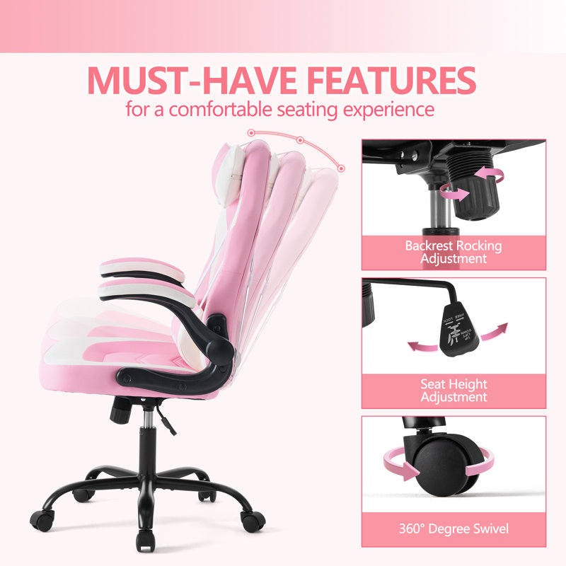 Fauteuil de jeu ergonomique Shelby Series, Rose/Blanc