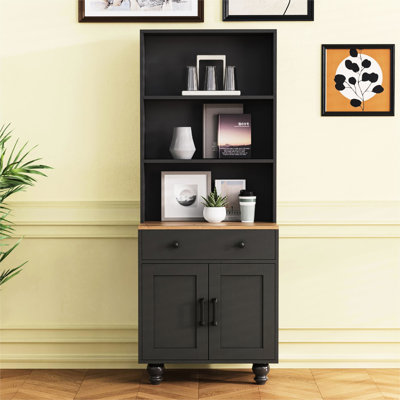 Armoire avec tablette réglable, pieds en bois massif noir, tiroir pour armoire garde-manger moderne, finition noire, tablettes de rangement personnalisées