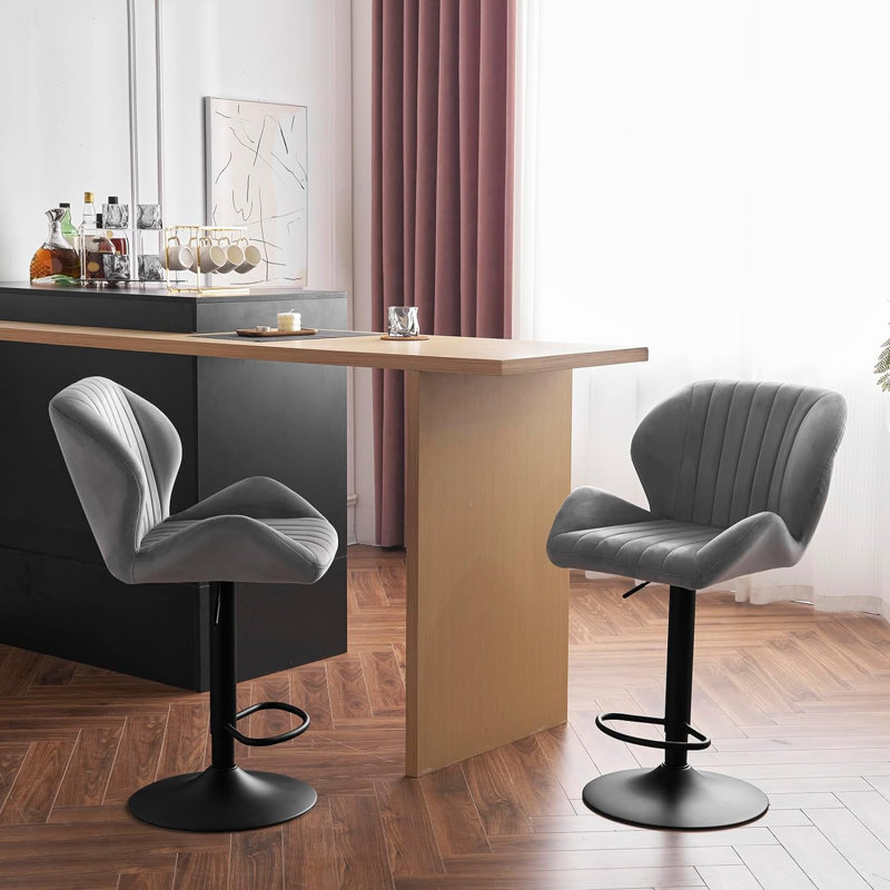 Trikomo Swivel Upholstered Adjustable Height Counter Stool with Metal Frame, Dark grey