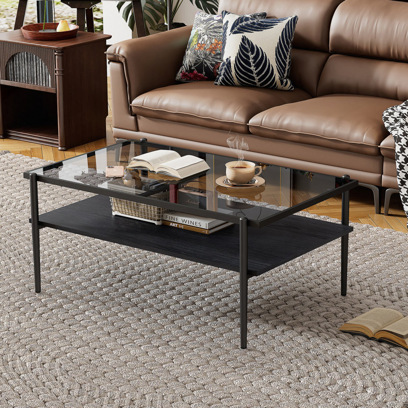 Coffee Table and End tables Set of 3, Tempered Glass Table with MDF layer, Modern Tables for Living Room , Gray Glass, Black