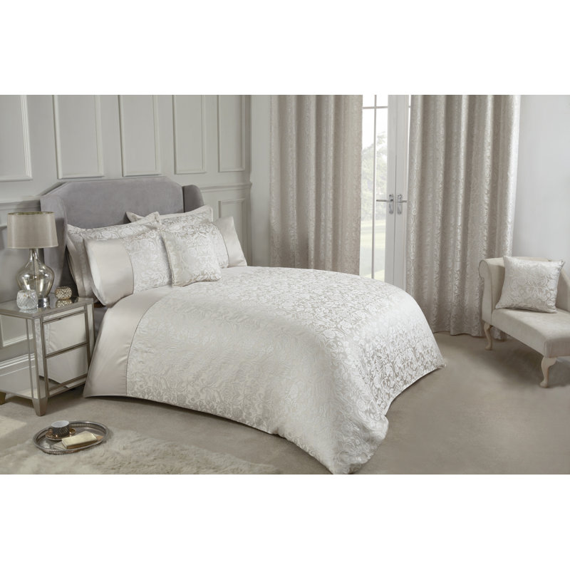 Eden Satin Floral Duvet Cover with Pillowcases Included, Cream, Single