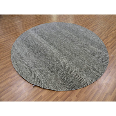 8'x8' Gray Hand Knotted Undyed 100% Wool Modern Grass Design Round Rug 2FA3F38169F84A229A868B6753DEC887