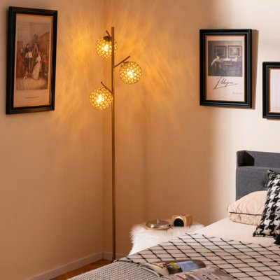 3-Globe Floor Lamp, Freestanding Tree Lamp W/ Foot Switch And 3 E26 Bulb Bases, Sturdy Metal Pole And Weighted Base, Modern 3-Ball Standing Light For Bedroom, Living Room