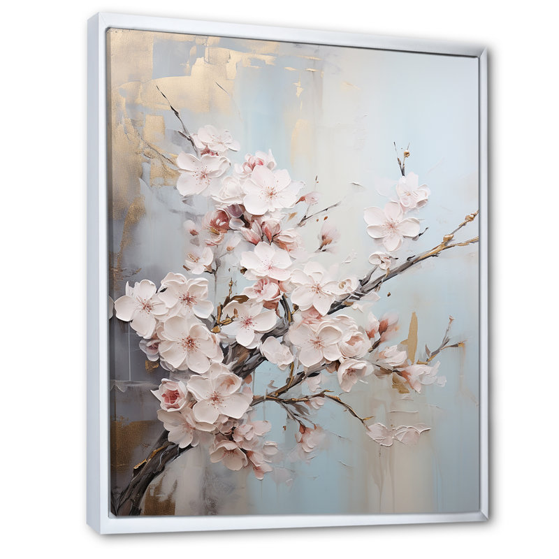 Impression sur toile encadrée, "Cherry Blossom I", Cadre flottant blanc, H 44 po x l 34 po x P 1,5 po