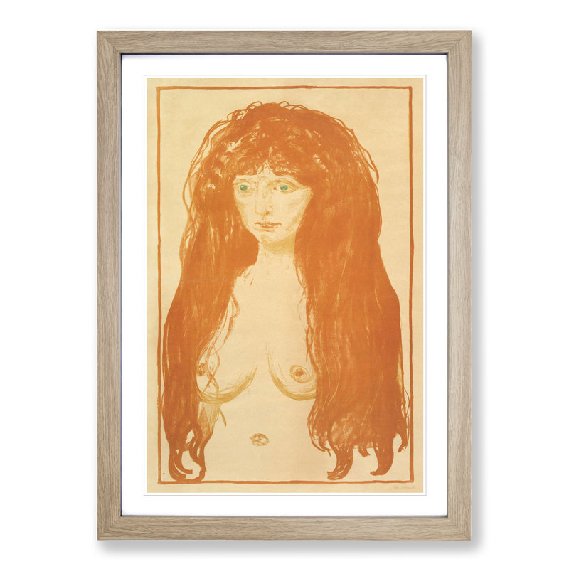 Woman with Red Hair by Edvard Munch - Picture Frame Painting, 36cm H x 27cm W x 2cm D, Oak Framed
