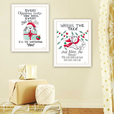 Wall Art For Living Room & Bedroom - 2 Cat Dog Christmas Enjoyment. White Framed Print. . Wood Paper. 13.89In D, 1.03In W, 17.59In H. 4.99Lb. 23In P.D, 18In P.W, 2In P.H, 6Lb P.W. Ready To Display.