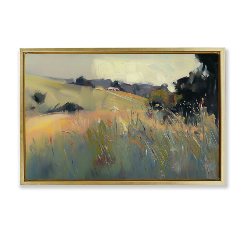 Cadre flottant Modern Tranquil Plains, design par Elara Yasna, H 21 po x l 31 po, Cadre flottant métallique doré