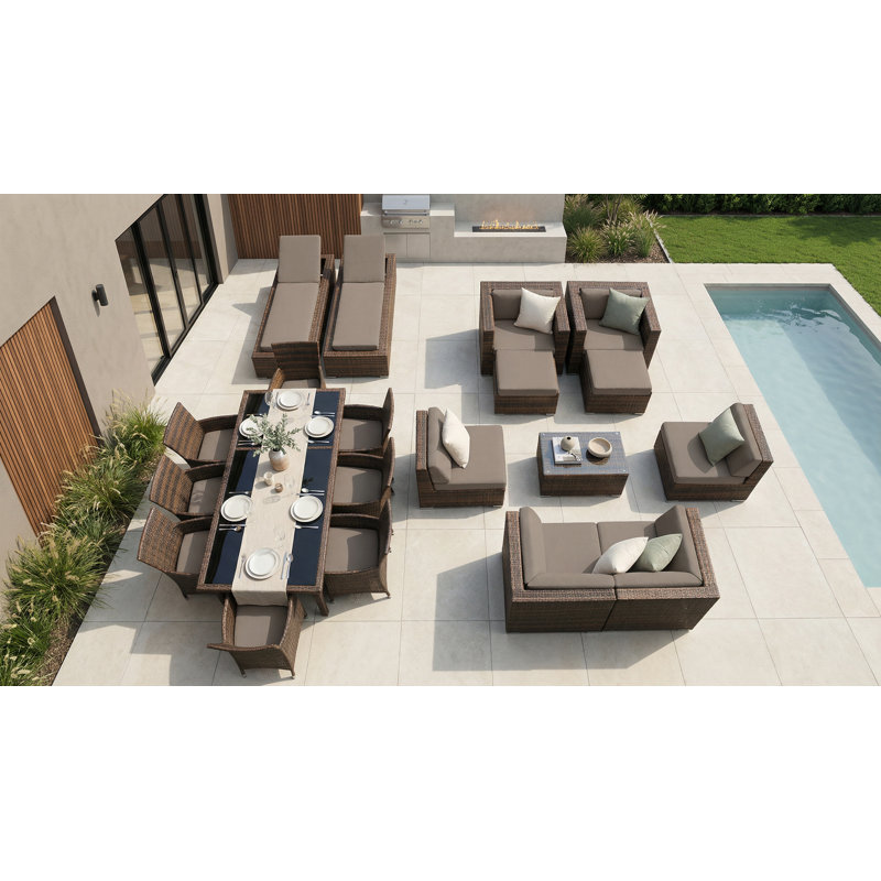 Ensemble de conversation en osier Pavior, Mélange de bruns, Toile Sunbrella® taupe